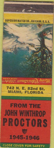 Matchbook Cover - John Winthrop Proctors 1945 Miami FL CREASE