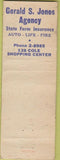 Matchbook Cover - Gerald Jones State Farm Insurance WEAR