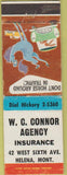 Matchbook Cover - WC Connor Insurance Agency Helena MT