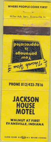 Matchbook Cover - Jackson House Motel Evansville IN WEAR