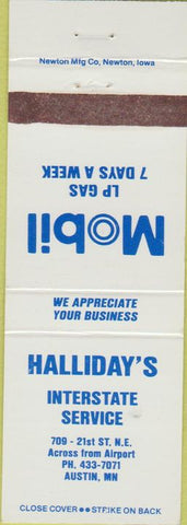 Matchbook Cover - Halliday's Mobil oil gas Austin MN
