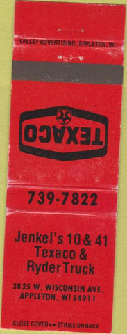 Matchbook Cover - Jenkel's Texaco Ryder Rental Trucks Appleton WI