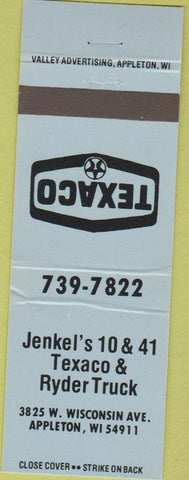 Matchbook Cover - Jenkel's Texaco Ryder Rental Trucks Appleton WI blue
