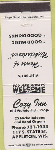 Matchbook Cover - Cozy Inn Appleton WI