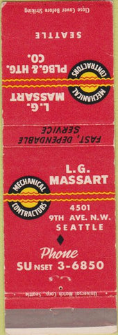 Matchbook Cover - LG Massart Plumbing Heating Seattle WA
