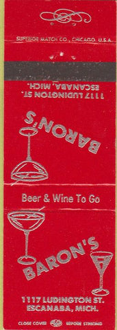 Matchbook Cover - Baron's Escanaba MI