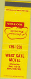 Matchbook Cover - West Gate Motel Appleton WI