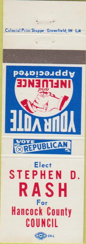 Matchbook Cover - Stephen D Rash Hancock County IL election