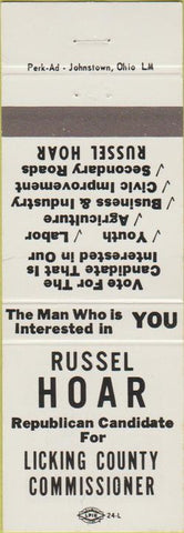 Matchbook Cover - Russel Hoar Licking County Commissioner Newark OH