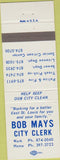 Matchbook Cover - Bob Mays City Clerk East St Louis IL