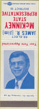 Matchbook Cover - James McKinney State Rep election Nashville TN