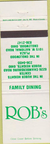 Matchbook Cover - Rob's Restaurant Huber Heights Englewood OH