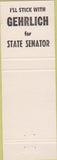 Matchbook Cover - James Gehrlich State Senator Brookville OH