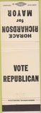 Matchbook Cover - Horace Richardson Mayor election republican Bedford IN