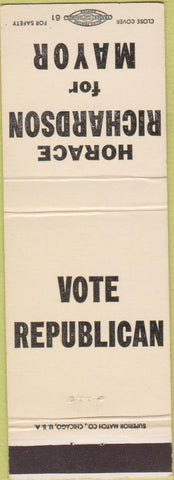 Matchbook Cover - Horace Richardson Mayor election republican Bedford IN