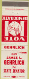 Matchbook Cover - James Gehrlich State Senator Brookville OH