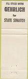 Matchbook Cover - James Gehrlich State Senator Brookville OH