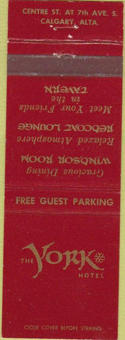 Matchbook Cover - The York Yhotel Calgary AB