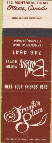 Matchbook Cover - Frank's Place Ottawa ON