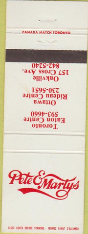 Matchbook Cover - Pete  and  Marty's Toronto Ottawa ON Oakville WEAR