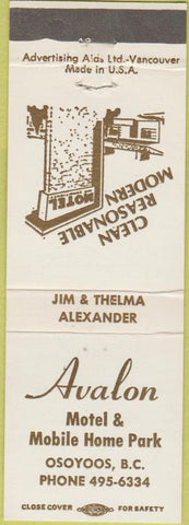 Matchbook Cover - Avalon Motel Trailer Park Osoyoos BC