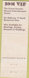 Matchbook Cover - 2001 VIP Restaurant Myrtle Beach SC
