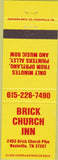 Matchbook Cover - Brick Church Inn Nashville TN