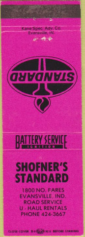 Matchbook Cover - Shofner's Standard oil gas Uhaul Evansville IN