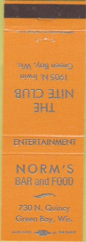 Matchbook Cover - Norm's Bar Restaurant Club Green Bay WI