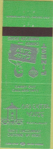 Matchbook Cover - Oriental House Cheyenne WY green