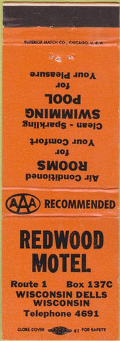 Matchbook Cover - Redwood Motel Wisconsin Dells WI