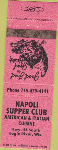 Matchbook Cover - Napoli Supper Club Italian Eagle River WI pink
