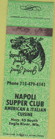 Matchbook Cover - Napoli Supper Club Italian Eagle River WI green