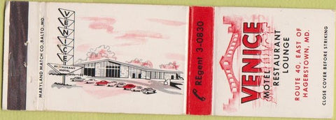 Matchbook Cover - Venice Motel Restaurant Lounge Hagerstown MD