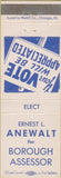 Matchbook Cover - Ernest Anewalt Borough Assessor Palmerton PA