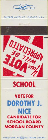Matchbook Cover - Dorothy J Nice School Board Morgan County OH?