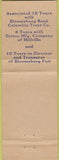 Matchbook Cover - O Evans Shipman Treasurer Bloomsburg PA Columbia County WEAR