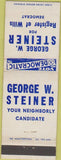 Matchbook Cover - George Steiner Register of Wills election NO CITY