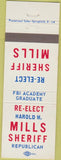 Matchbook Cover - Harold M Mills Sheriff republican election Springfield OH