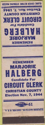 Matchbook Cover - Marjorie Halberg Circuit Clerk Christian County 1944