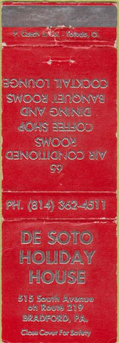 Matchbook Cover - De Soto Holiday House Bradford PA WORN
