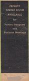 Matchbook Cover - JH Gertner Jr. Restaurant New York City