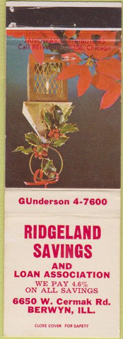 Matchbook Cover - Ridgeland Savings Loan Berwyn IL Christmas