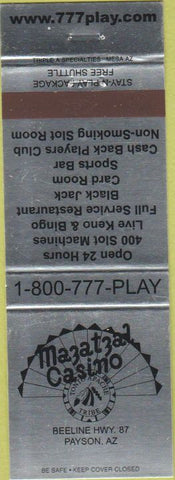 Matchbook Cover - Mazatzal Casino Payson AZ Apache Tribe
