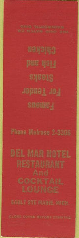 Matchbook Cover - Del Mar Hotel Restaurant Sault Ste Marie MI SAMPLE
