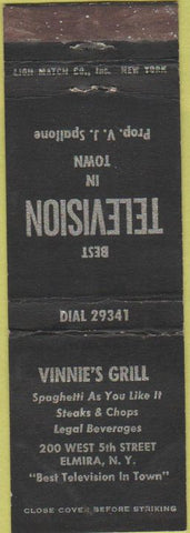 Matchbook Cover - Vinne's Grill Elmira NY WORN