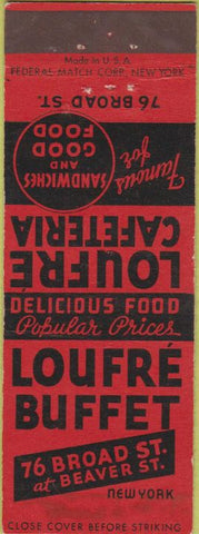 Matchbook Cover - Loufre Cafeteria New York City Federal