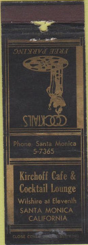 Matchbook Cover - Kirchoff Cafe Lounge Santa Monica CA