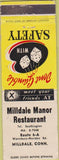 Matchbook Cover - Milladale Manor Restaurant Milldale CT WORN