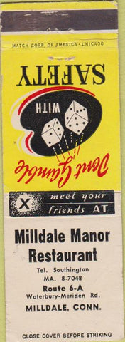 Matchbook Cover - Milladale Manor Restaurant Milldale CT WORN